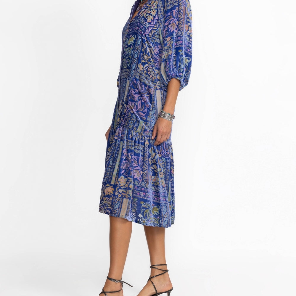 Johney Was Floral Blue Midi Dress Size XL